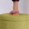 DOCOXA Linen Ottoman with Storage, Round Footstool, 32 x 32 x 32 cm, Orange (Blue view 2