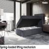MEBLINI LUKAS Box Spring Bed with Storage - Upholstered Single Bed with Mattress and Topper - Storage Bed with Headboard - 100x200 cm, Right-Side Opening, H4, Dark Gray Velvet view 3