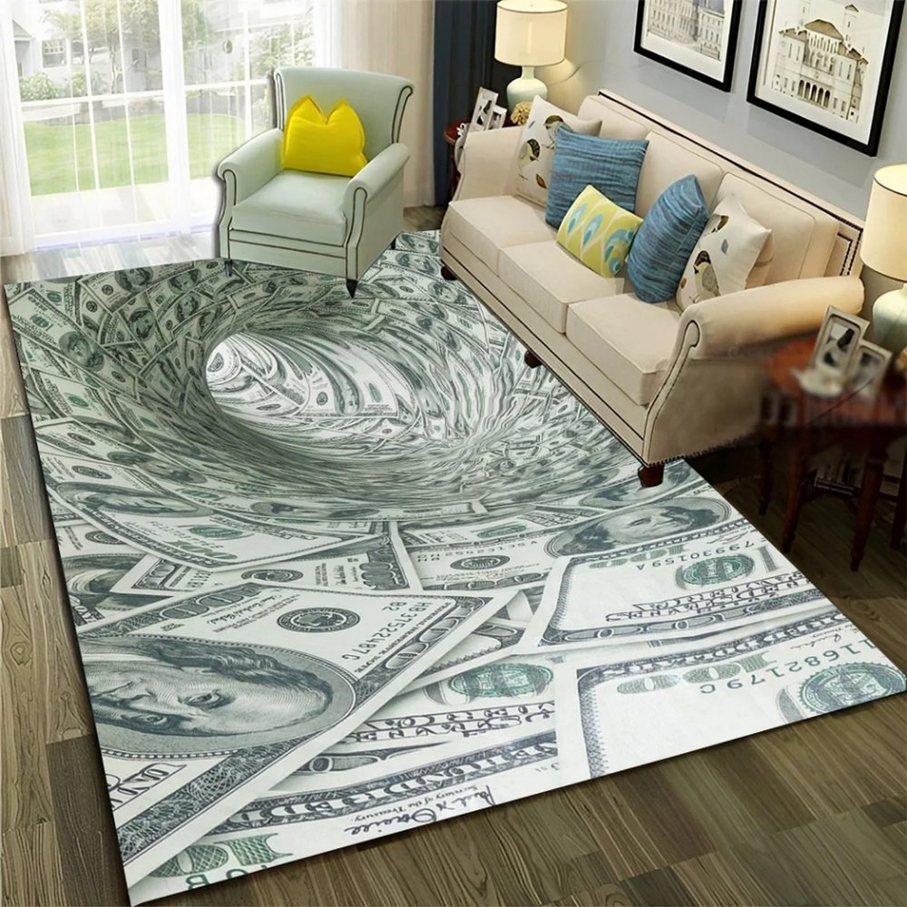 3D Dollar-Euro Banknote Rug, Non-Slip, 80 x 120 cm