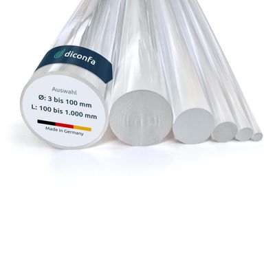 diconfa Clear Acrylic Round Rod, 30 x 320 mm — Diameter 5–100 mm, Length 10–100 cm, Deburred