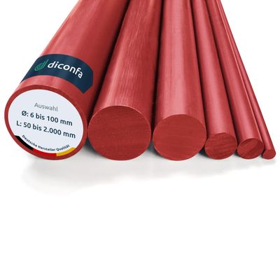 diconfa Red PVC Round Rod, Cut to Size, 70 × 250 mm, Ø 6–100 mm, Length 100–2000 mm