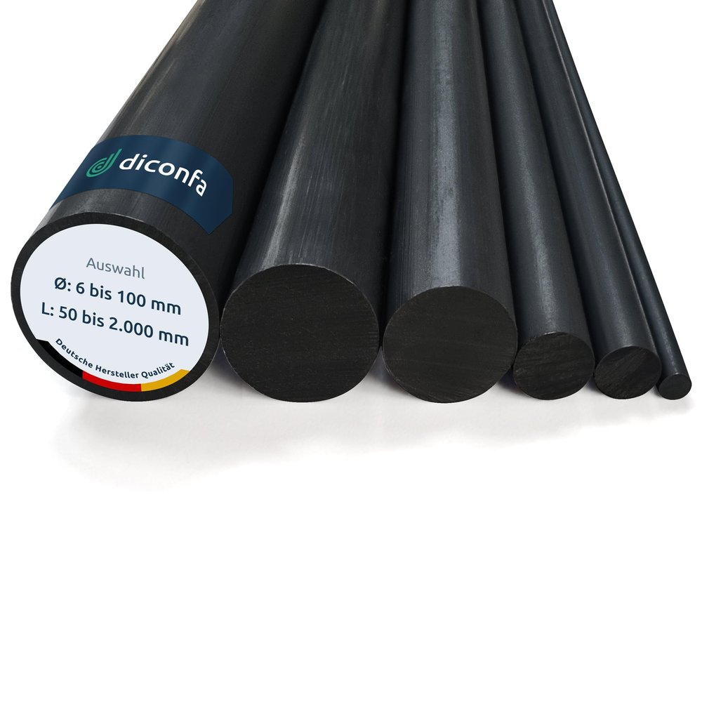 diconfa Black PVC Round Rod, Cut to Size, 12 x 450 mm