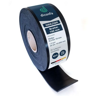 diconfa NBR/SBR Oil-Resistant Rubber Strip, 100 mm Wide, 3 mm Thick, 3,900 mm Long