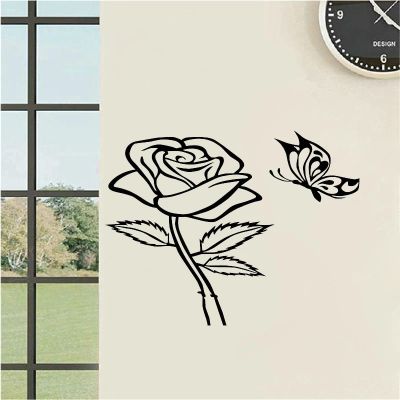 ZEALPLANT PVC Butterfly Flying Rose Valentine's Day Flower Wall Sticker
