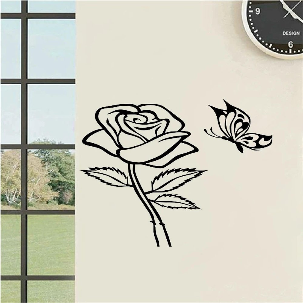 ZEALPLANT PVC Butterfly Flying Rose Valentine's Day Flower Wall Sticker