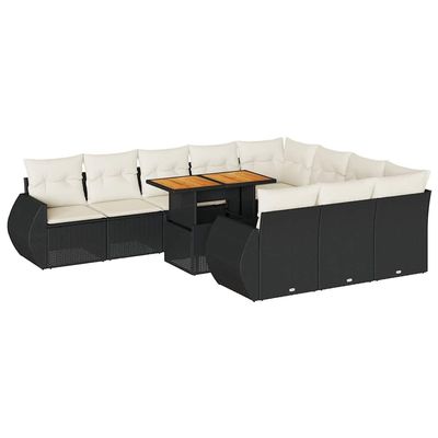 vidaXL 11-Piece Garden Sofa Set with Cushions, Black Poly Rattan