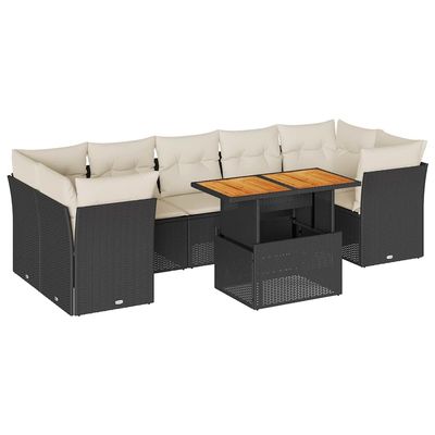 vidaXL 8-Piece Garden Sofa Set with Cushions Black Poly Rattan