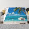 Flannel Fleece Blanket with Tropical Sea Design, Soft Cozy Throw for Couch or Bed, White, 40 x 30 in view 1