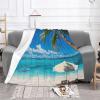 Flannel Fleece Blanket with Tropical Sea Design, Soft Cozy Throw for Couch or Bed, White, 40 x 30 in view 2