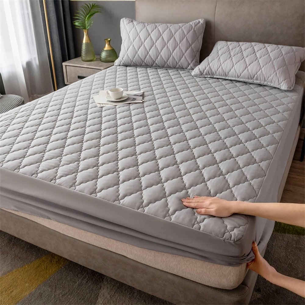Homxi Fitted Sheet, Elastic, 120 x 200 cm, Solid Light Gray with Diamond Pattern
