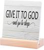 Ceramic Sign with Wooden Stand, “Give It to God and Go to Sleep” view 1