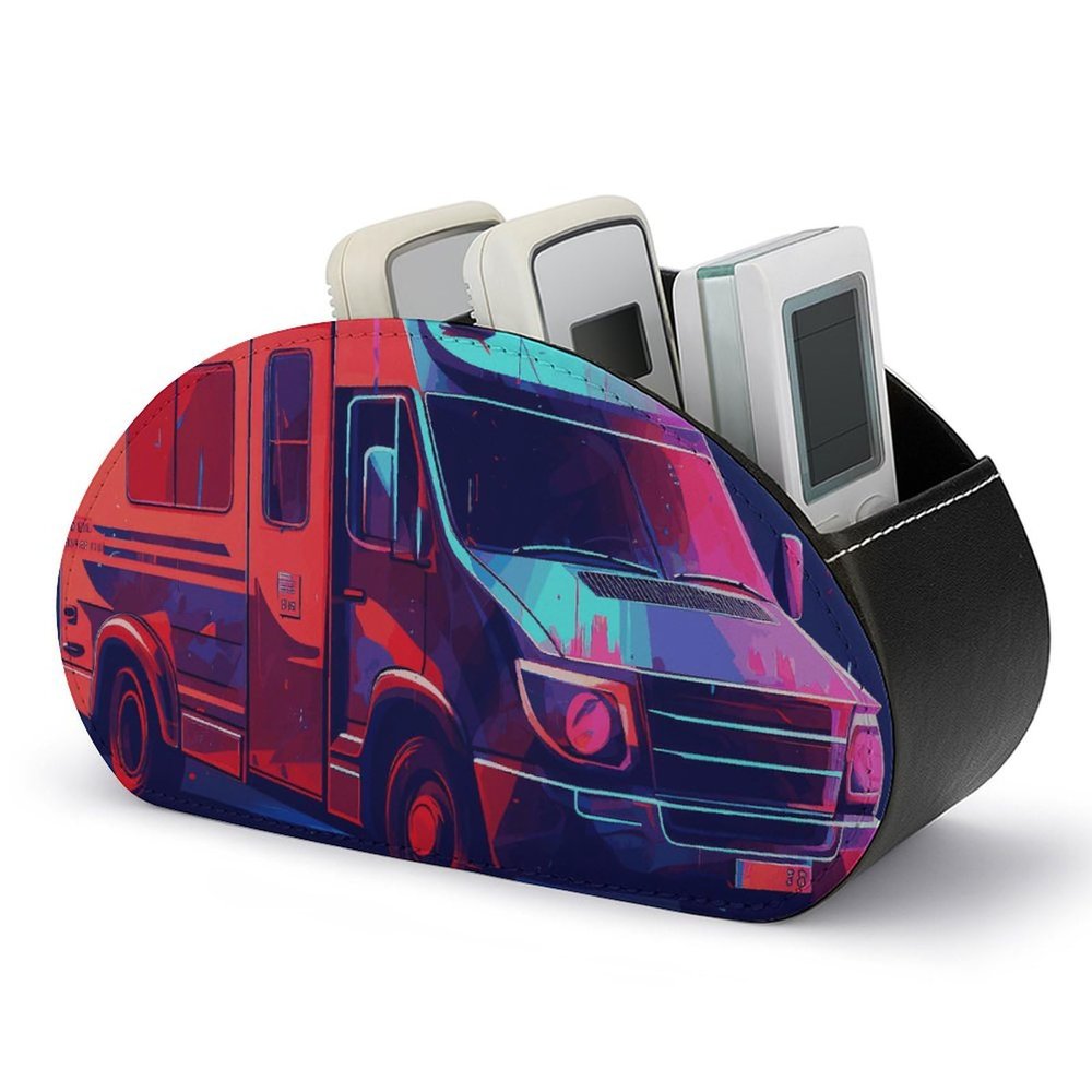 PU Leather Remote Control Holder with 5 Compartments, Purple Silhouette