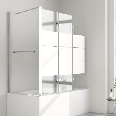 Striped Bathtub Shower Screen, 120 x 70 x 140 cm, 3-Piece, 6 mm Tempered Safety Glass
