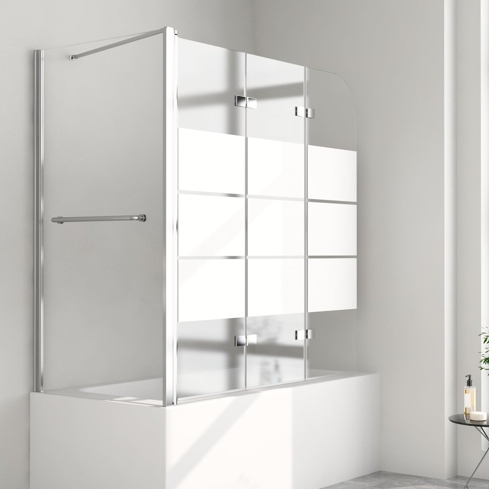 Striped Bathtub Shower Screen, 120 x 70 x 140 cm, 3-Piece, 6 mm Tempered Safety Glass