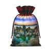 Drawstring Gift Bags with Mountain and Lake Print view 2
