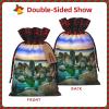 Drawstring Gift Bags with Mountain and Lake Print view 3