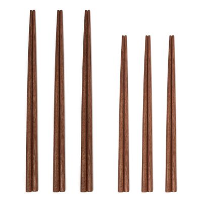 UPTALY 6 Pairs Black Walnut Wood Chopsticks, 3 Long + 3 Short