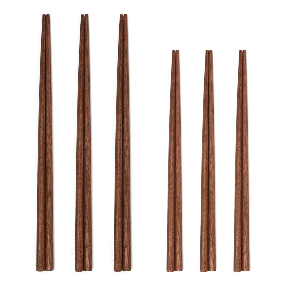 UPTALY 6 Pairs Black Walnut Wood Chopsticks, 3 Long + 3 Short