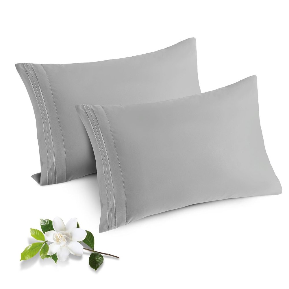 AJMDGW 2-Pack Microfiber Pillowcases, King Size, Green Bed Pillow Covers with Envelope Closure, 1800 Thread Count, Soft & Shrinkage-Resistant (Light Grey, King 20" x 40")