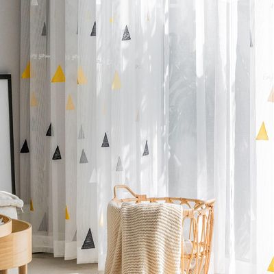 Aotiwe Sheer Curtains, Boho Triangle Pattern, White Black Yellow, 2-Pack, 107 x 244 cm