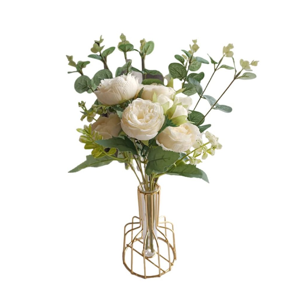 ZONABSQQ Artificial Peony Flower Arrangement with Iron Vase
