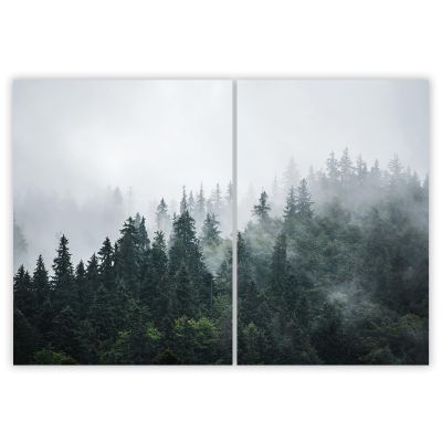 SMTDeco Stove Cover 40x52 + 35x52 cm, 2-Piece Tempered Safety Glass, Foggy Trees Green