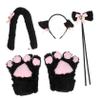 SOIMISS 5-Piece Fingerless Cat Paw Gloves Set with Tail Accessories for Costumes, Cosplay, Parties and Festivals, Black, for Girls and Adults view 1
