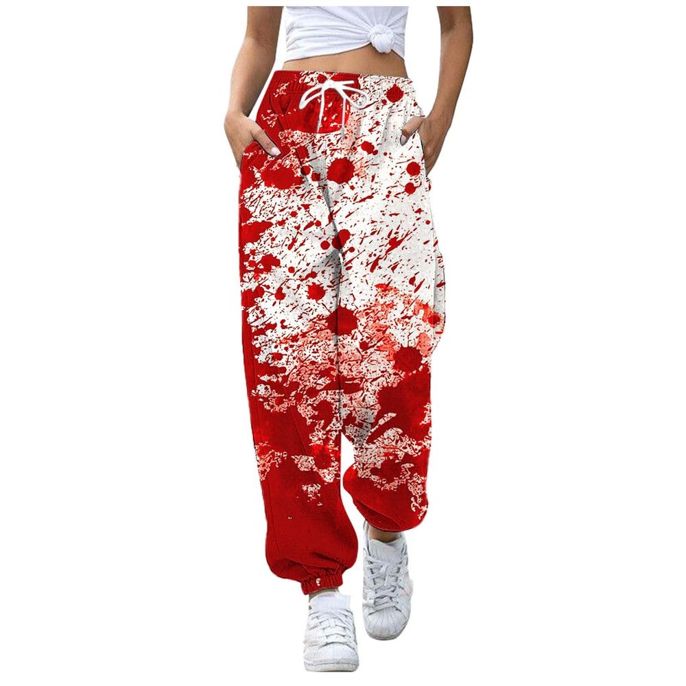 pvucpot Problem Solved Gothic Jogger Pants with Blood-Spot Print