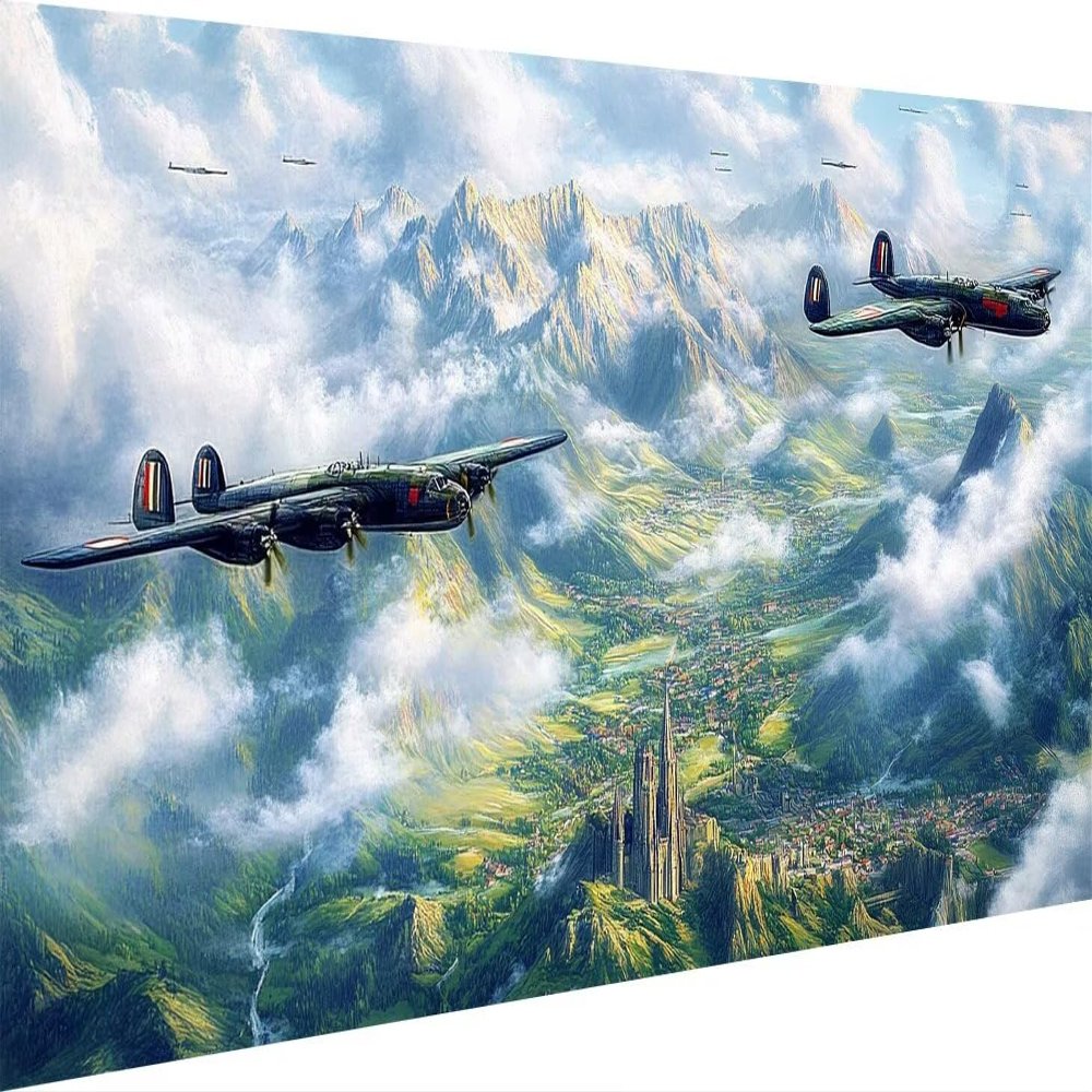Diamond Painting Home Decor Gift, 5D DIY Full-Drill Kit, Mountains and Cities, Square Drills, 90 x 45 cm