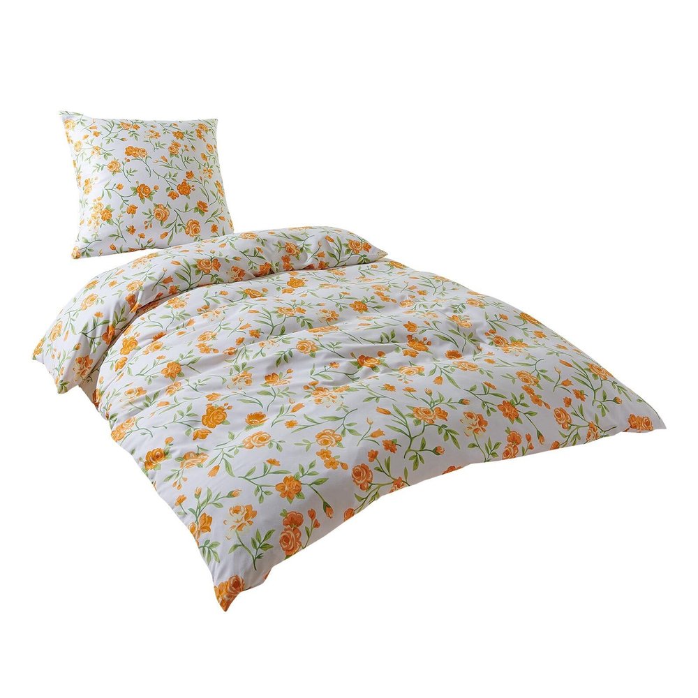 Traumschlaf Microfiber All-Season Duvet Cover Set, Floral Yellow Design, 240 x 220 cm + 2 Pillowcases 80 x 80 cm
