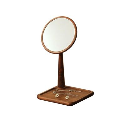 GFHTRELY Walnut Wood Vanity Mirror with Tray