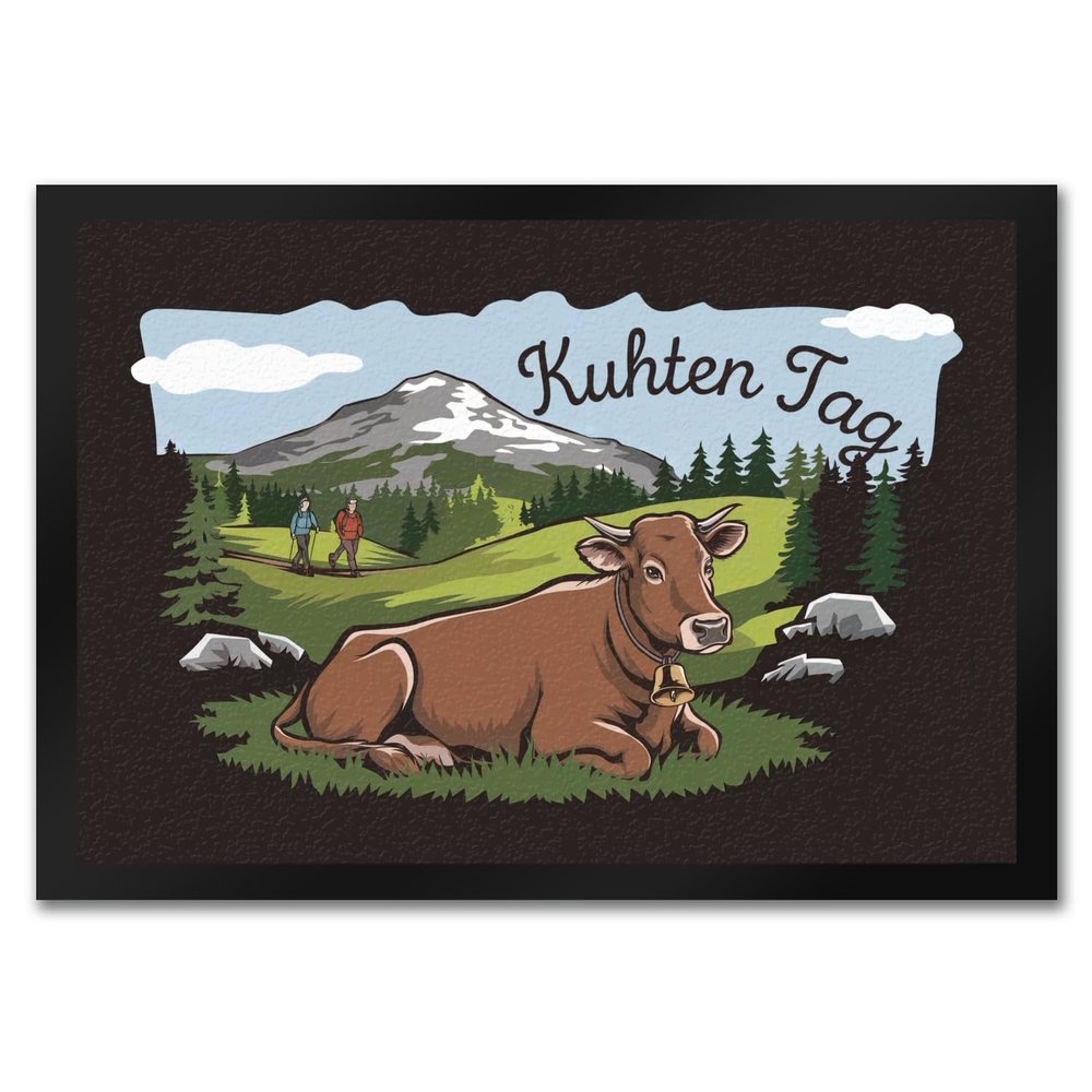speecheese Doormat, 35 x 50 cm, Cow, Peaceful Mountain Landscape, “Kuhten Tag”