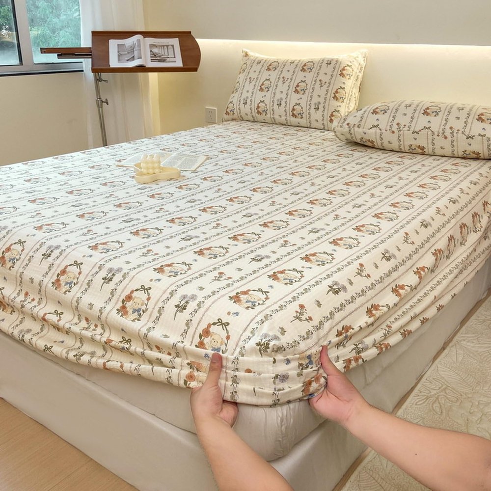 JIANINGHOME Cotton Jersey Fitted Sheet with All-Around Elastic, 150 x 200 cm