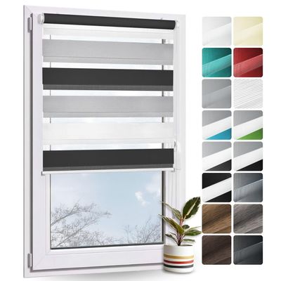 Rollmayer No-Drill Dual Roller Blind, White/Gray/Black, W45 x H130 cm