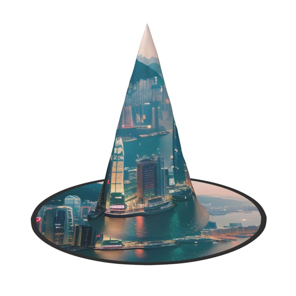 HTTUP Funny Halloween Hats with Hong Kong Print, Witch Hats for Men and Women