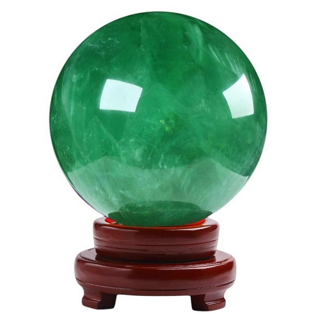 DECORN Green Fluorite Crystal Ball with Stand, 7.1 in