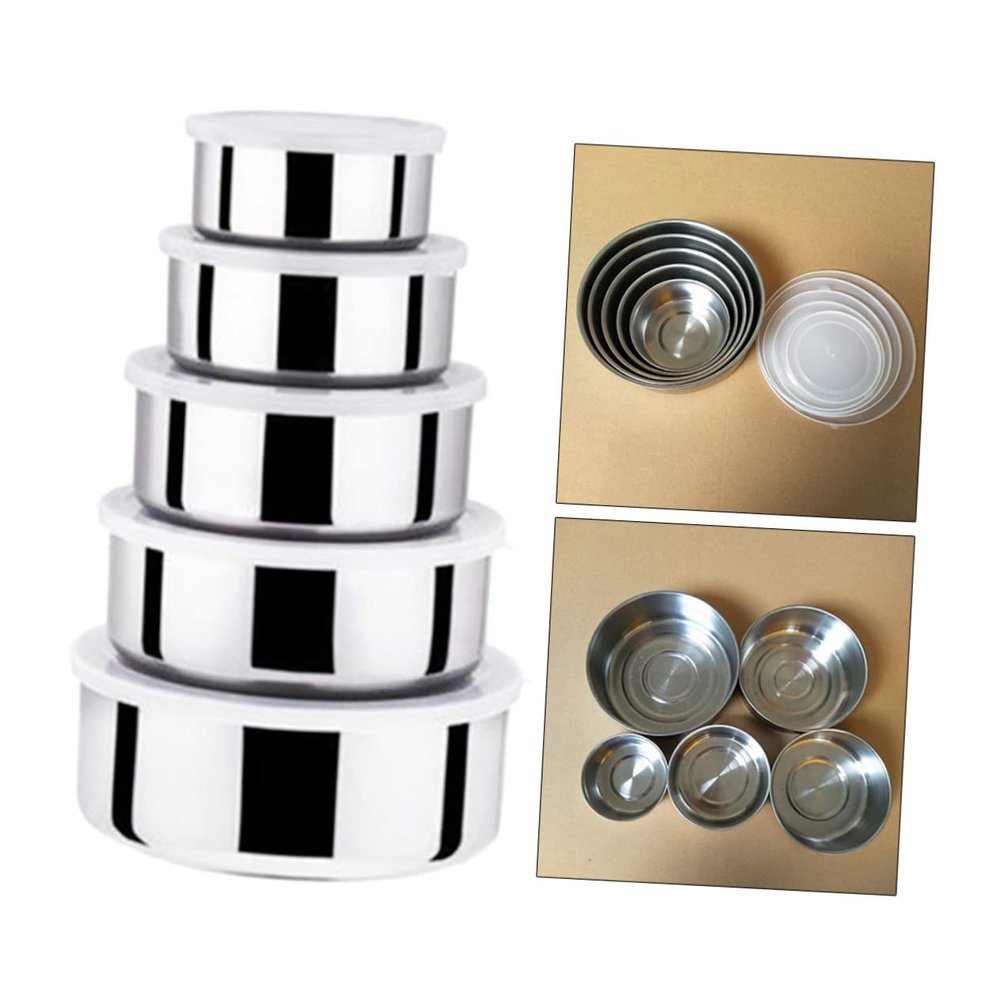 Ciieeo 5-Piece Stainless Steel Food Storage Containers, Stackable, Silver, Leakproof