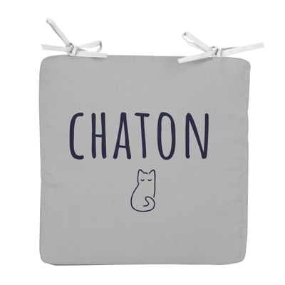 Fabulous Square Chair Cushion, Gray Cat Design, 40 x 40 cm