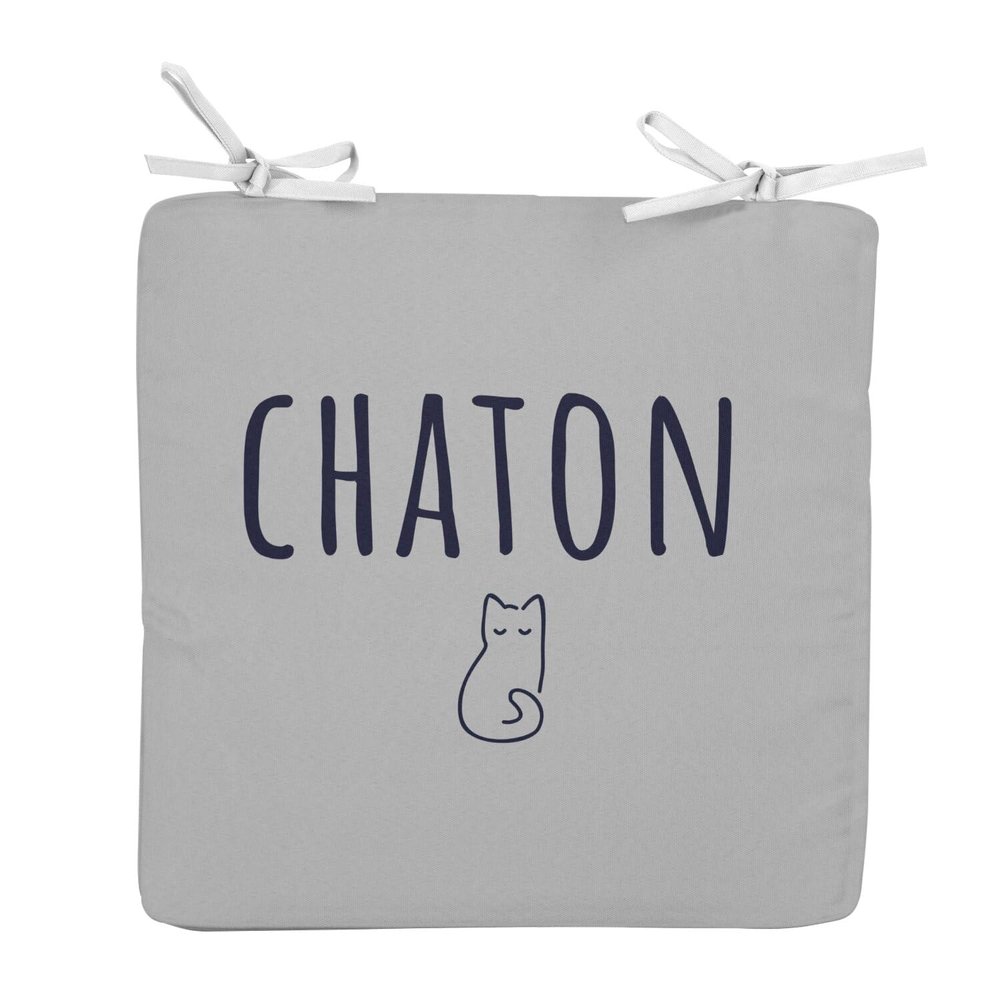 Fabulous Square Chair Cushion, Gray Cat Design, 40 x 40 cm