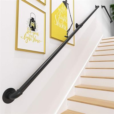 LQSYBHD Indoor/Outdoor Wall-Mounted Handrail, Industrial Rustic Black Metal Pipe, 4 ft/120 cm