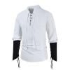 Men's Long-Sleeve V-Neck Lace-Up Cotton Shirt, Retro Viking Pirate Costume Top view 1