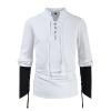 Men's Long-Sleeve V-Neck Lace-Up Cotton Shirt, Retro Viking Pirate Costume Top view 2