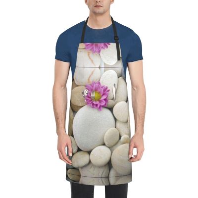CHANGLEI Personalized Black Apron with Stone Design, Waterproof, 2 Pockets, One Size