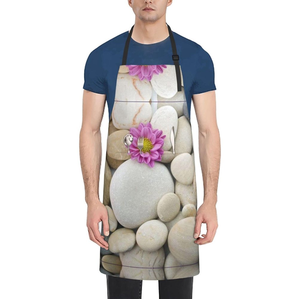 CHANGLEI Personalized Black Apron with Stone Design, Waterproof, 2 Pockets, One Size