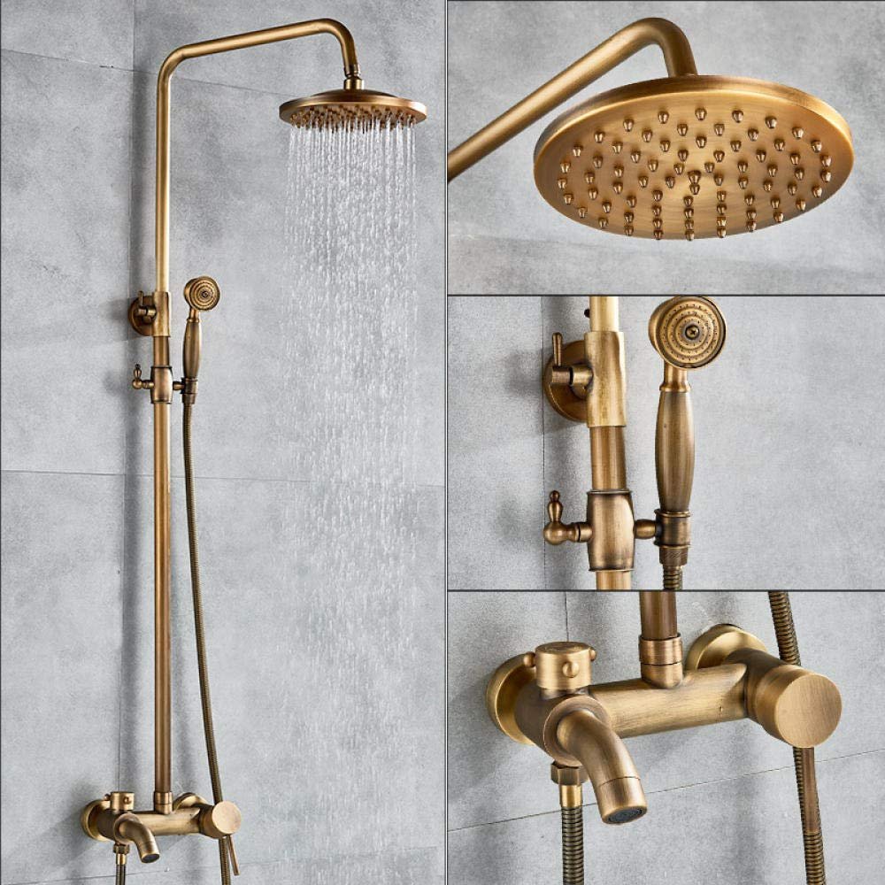 DRFGNF Rome Wall-Mounted Rain Shower Faucet Set, 3-Way Mixer, Antique Brass