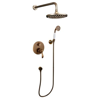 DRFGNF Vintage Antique Brass Wall-Mount Shower System with 8" Rain Showerhead