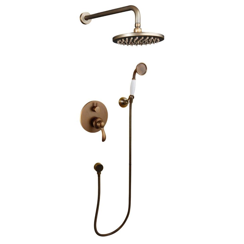 DRFGNF Vintage Antique Brass Wall-Mount Shower System with 8" Rain Showerhead