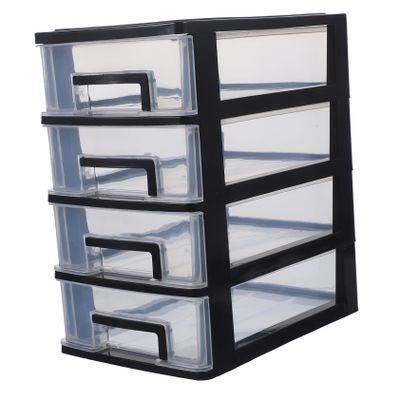 4-Tier Plastic Drawer Organizer, Black, Stackable