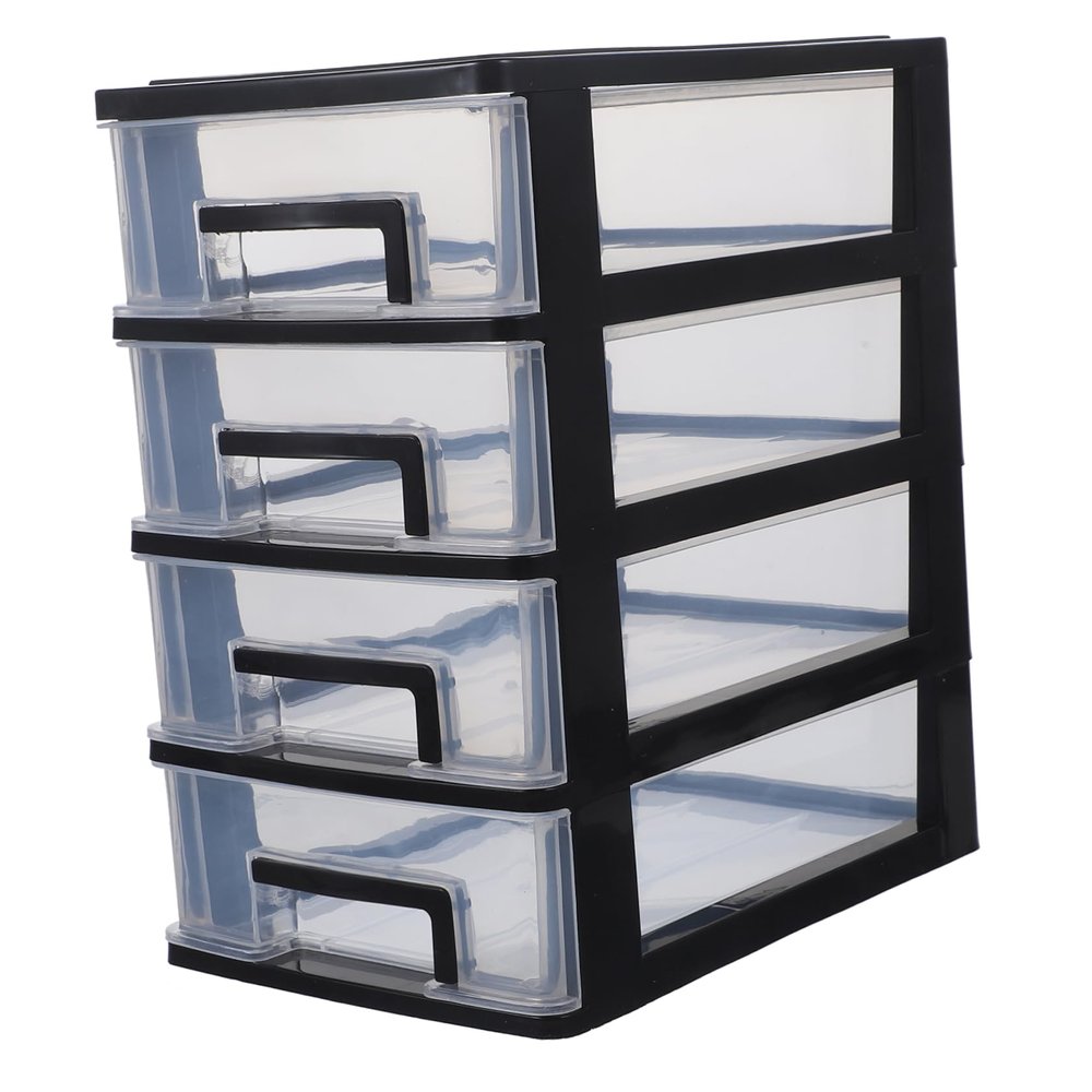 4-Tier Plastic Drawer Organizer, Black, Stackable