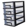 4-Tier Plastic Drawer Organizer, Black, Stackable view 1